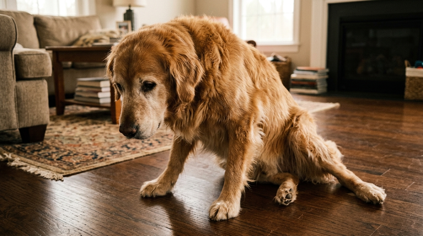 Senior dog struggling to get up